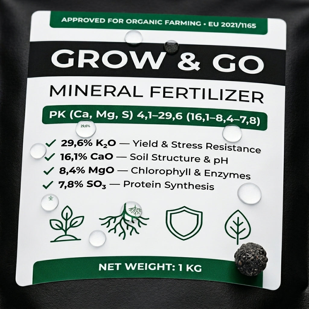 Nawóz Granulowany Popiół z Łuski Słonecznika GROW & GO PK (Ca, Mg, S) 1kg