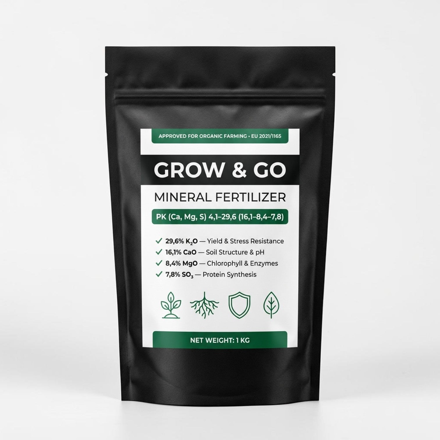 Nawóz Granulowany Popiół z Łuski Słonecznika GROW & GO PK (Ca, Mg, S) 1kg